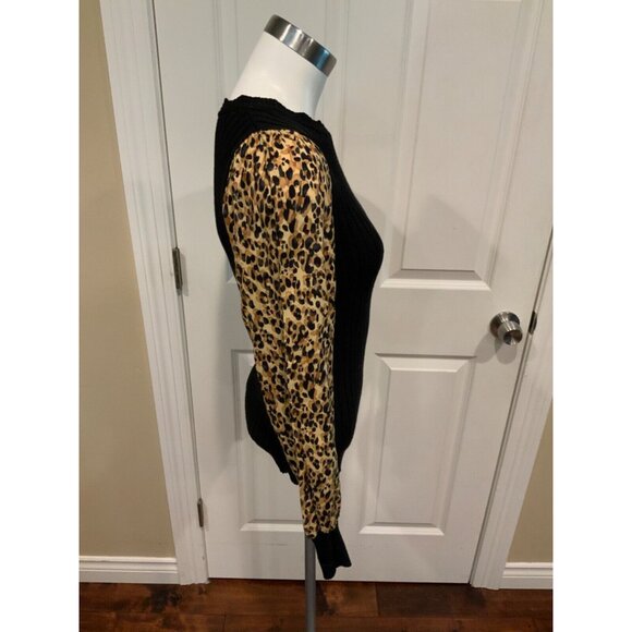 Current Air Black Sweater W/Brown Animal Print Puff Sleeves Size Small, NWT! - Picture 3 of 6